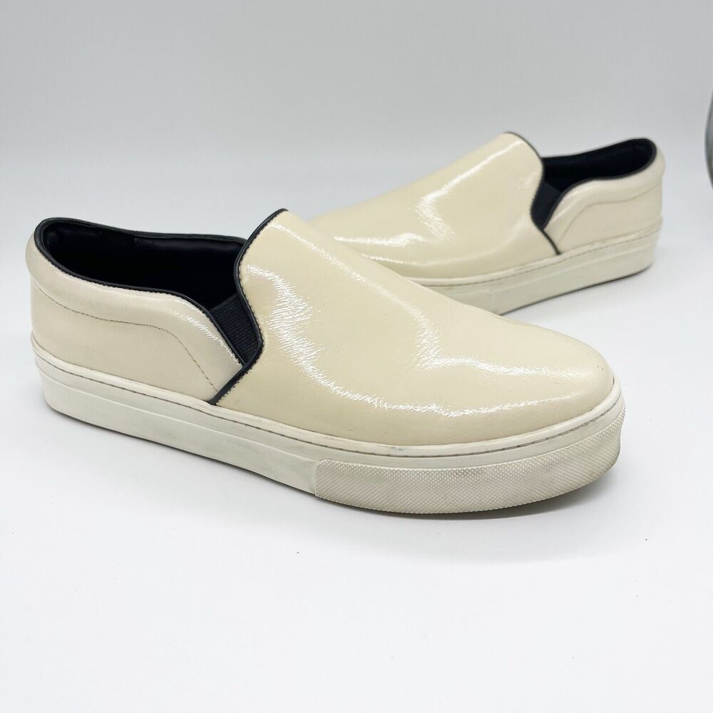 Celine Patent Leather Slip On Sneaker Womens Size 38 Off White Cream Rubber Sole